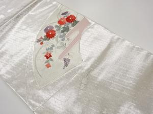 銀駒刺繍地紙に菊・桔梗・萩・ヱ霞模様名古屋帯